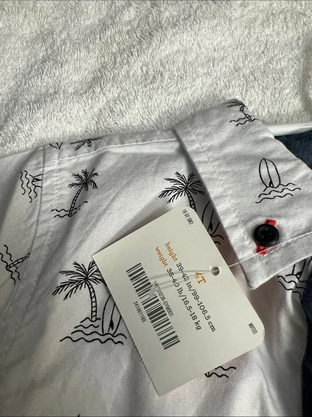 Gymboree White Short-Sleeve Button-Down with Palm & Surf Sketches